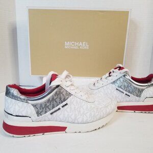 Michael Kors Womens Allie Sneakers Size 6.5M White/Red Suede Trainer Sneakers